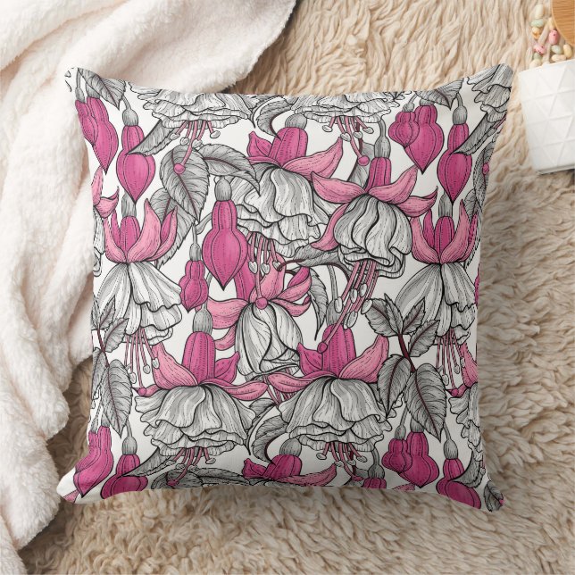 Fuchsia in white and pink throw pillow (Blanket)