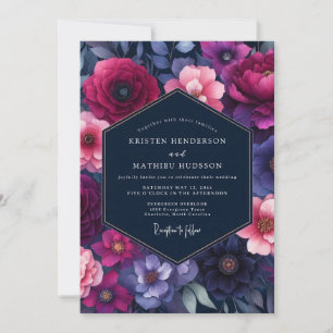 Fuchsia Indigo Bloom Wedding Invitation