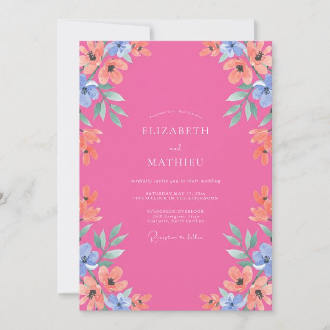 Fuchsia Jovial Summer Wedding Invitation (Front)