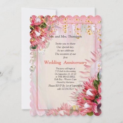 Fuchsia King Protea Flower Bouquets Anniversary Invitation