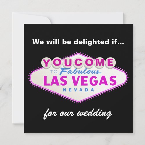 Fuchsia Las Vegas sign modern wedding invitation