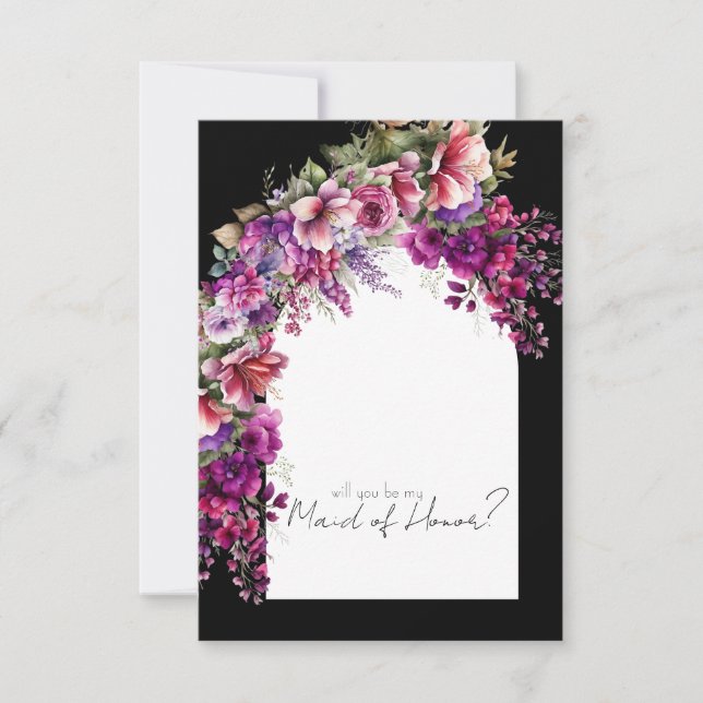 Fuchsia Lavender Floral Arch Bridal Party Proposal Invitation (Front)