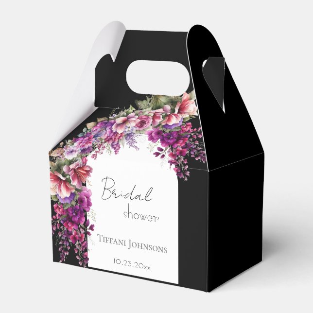 Fuchsia Lavender Floral Arch Bridal Shower Favor Boxes (Front Side)