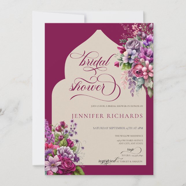 Fuchsia | Lavender | Watercolor Bridal Shower  Invitation (Front)