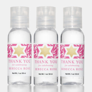 Fuchsia Leaves Faux Gold Foil Star Bat Mitzvah Hand Sanitizer