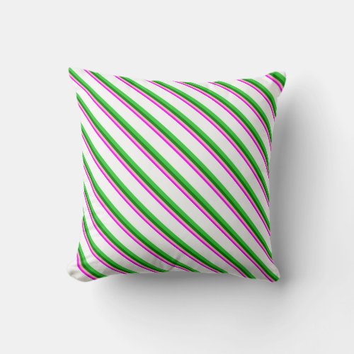 Fuchsia Light Pink Green Lime Green and White Throw Pillow