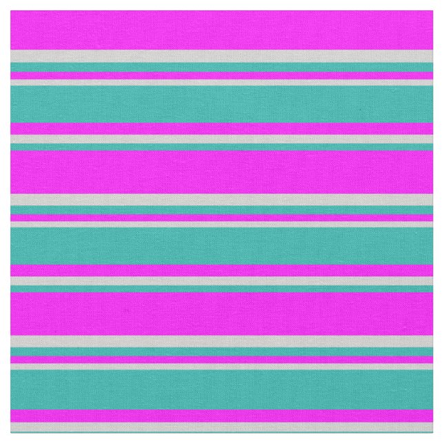 Fuchsia, Light Sea Green, and Light Grey Stripes Fabric (Close Up)