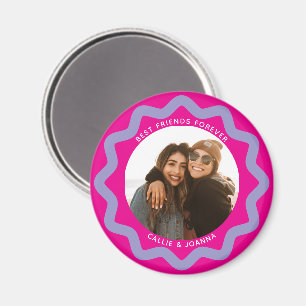 Fuchsia Lilac Wavy Circle Photo Frame with Text Magnet