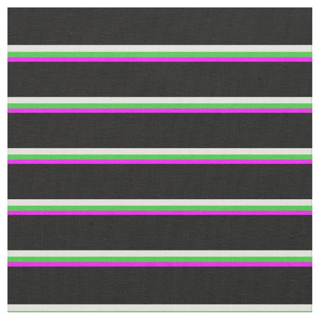 Fuchsia, Lime Green, Beige & Black Lines Pattern Fabric (Close Up)
