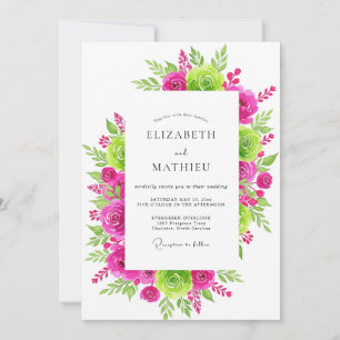 Fuchsia Lime Green Radiant Summer Wedding Invitation