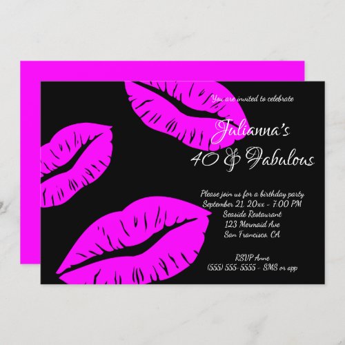 Fuchsia Lips 40 and Fabulous Birthday Invitation