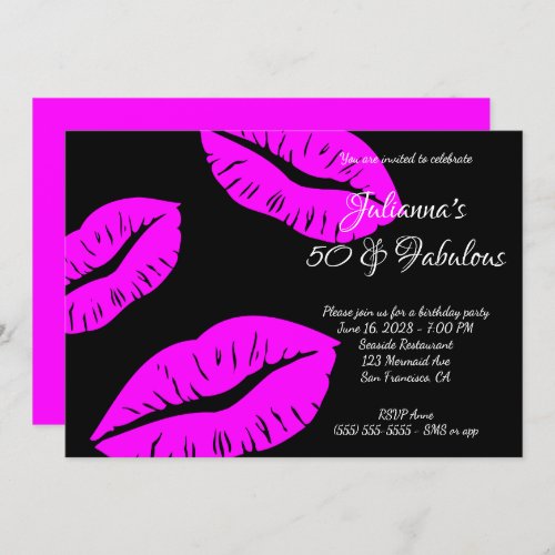 Fuchsia Lips 50 and Fabulous Birthday Invitation