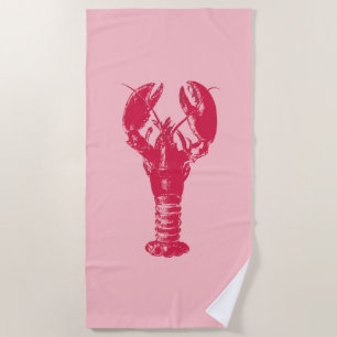 Fuchsia Lobster on Light Pink Beach Towel
