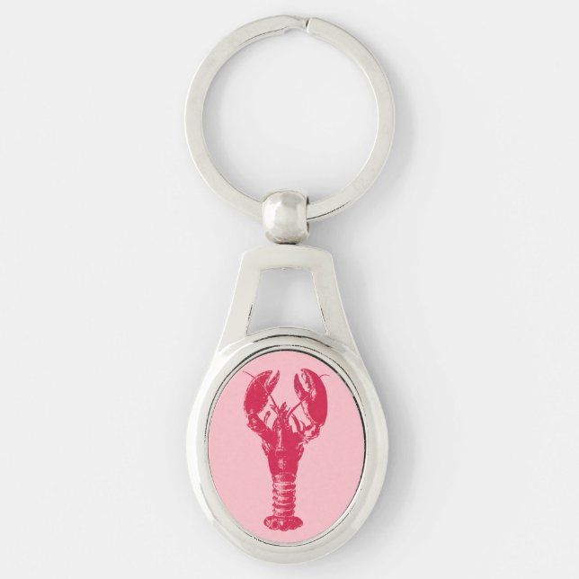 Fuchsia Lobster on Light Pink Keychain (Front)