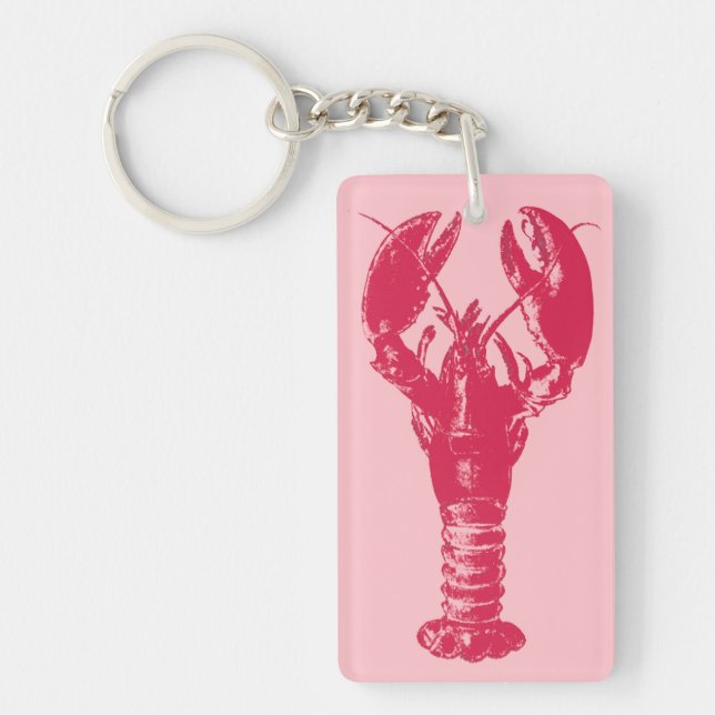 Fuchsia Lobster on Light Pink Keychain (Front)