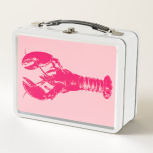 Fuchsia Lobster on Light Pink Metal Lunch Box