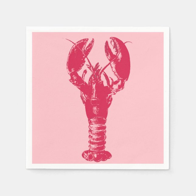 Fuchsia Lobster on Light Pink Napkins (Front)