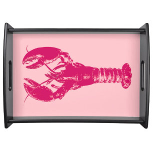 Fuchsia Lobster on Light Pink Serving Tray