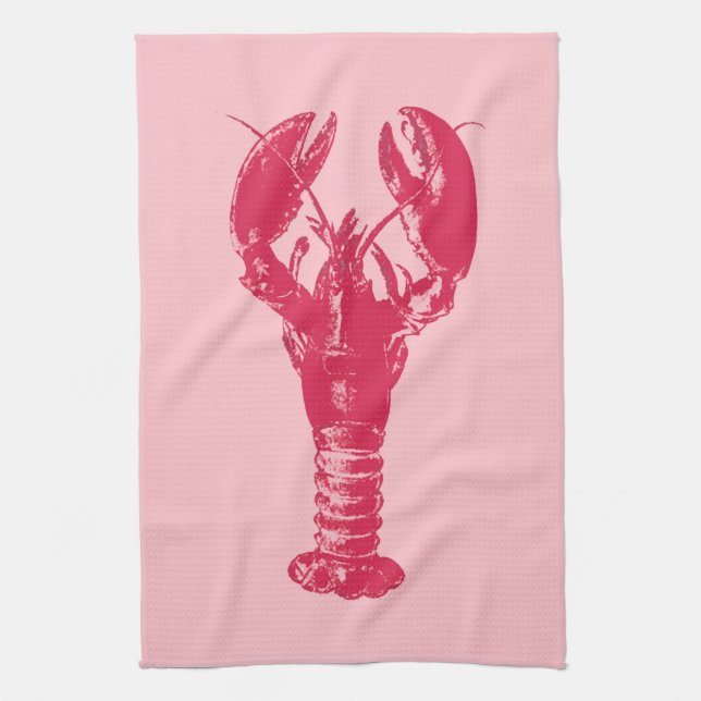 Fuchsia Lobster on Light Pink Towel (Vertical)