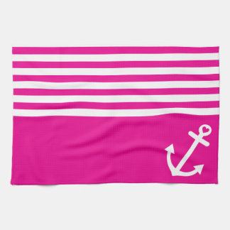 Fuchsia Love Anchor Nautical Towel