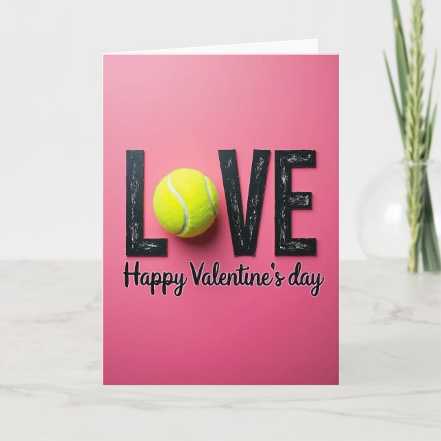 Fuchsia Love Tennis Valentines Card (Front)