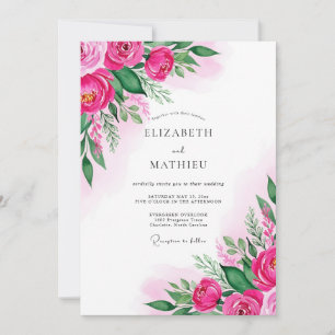 Fuchsia Lush Watercolor Wedding Invitation