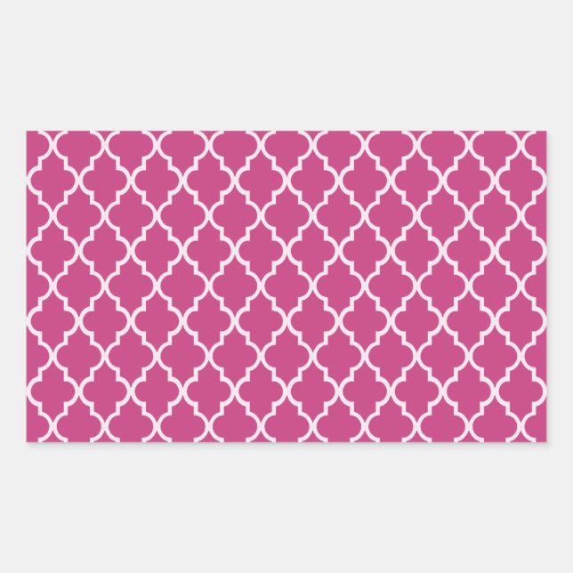 Fuchsia Magenta And White Moroccan Trellis Pattern Rectangular Sticker (Front)