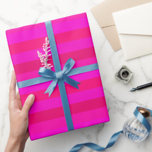 Fuchsia, Magenta, Red, Hot Pink Stripes, Birthday Wrapping Paper