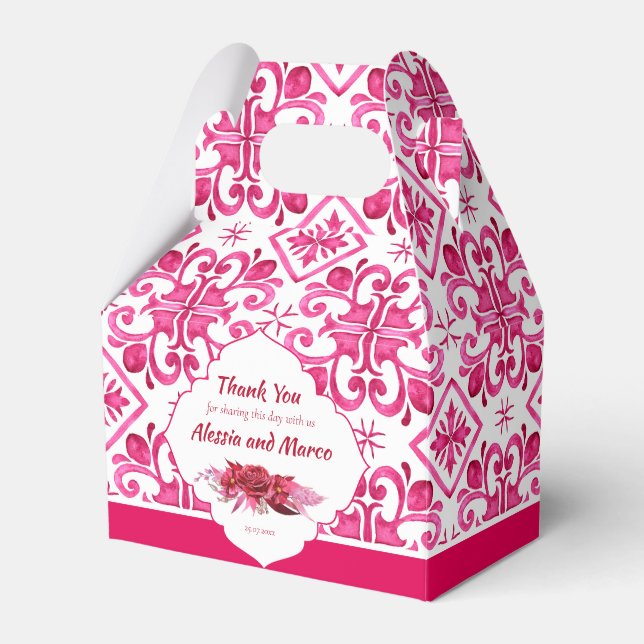 Fuchsia Majolica magenta tiles personalized  Favor Boxes (Front Side)