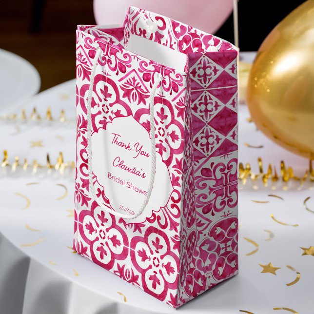 Fuchsia Majolica magenta tiles personalized Small Gift Bag (Fuchsia Majolica magenta tiles personalized Small Gift Bag bridal shower favor bag bridesmaid favor)