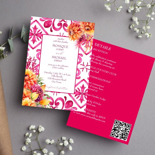 Fuchsia Majolica tiles orange dahlia all in one Invitation