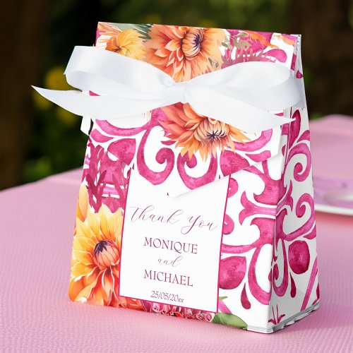 Fuchsia Majolica tiles orange dahlia template Favor Boxes