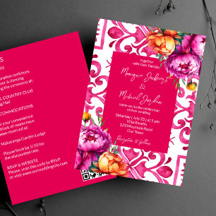 Fuchsia Majolica tiles orange peonies all in one Invitation