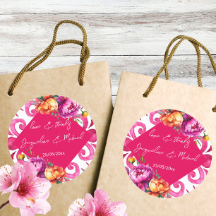 Fuchsia Majolica tiles orange thank you favor Classic Round Sticker