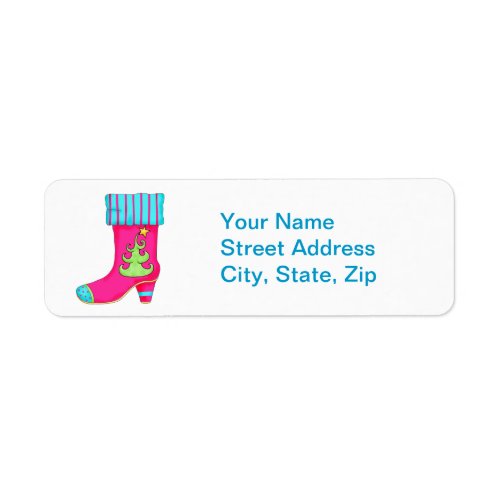 Fuchsia Merry Christmas Boot Stocking Whimsy Label