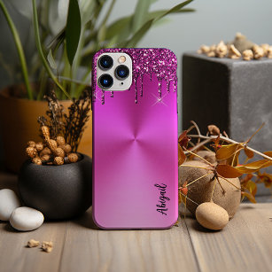 Fuchsia Metallic Dripping Glitter Stylish iPhone 13 Pro Max Case