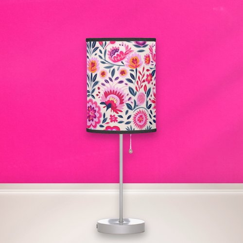 Fuchsia Mexican Flowers Pattern Colorful Fun Table Lamp