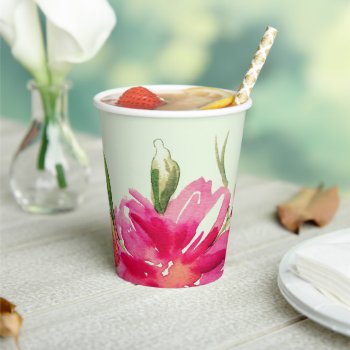 Fuchsia | Mint Floral Watercolor Party Paper Cups by artofmairin at Zazzle