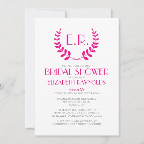 Fuchsia Monogram Bridal Shower Invitations