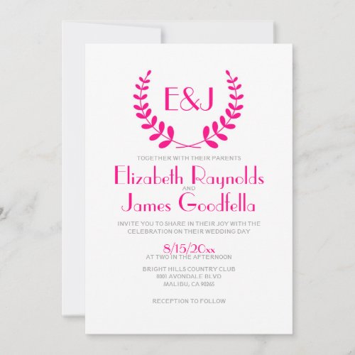 Fuchsia Monogram Wedding Invitations