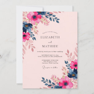 Fuchsia Navy Blue Delightful Summer Wedding Invitation