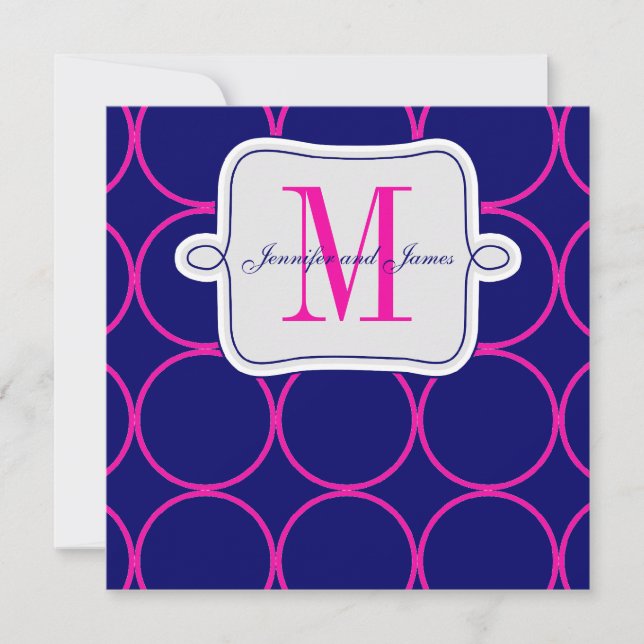 Fuchsia Navy Blue Modern Wedding Invitation #3 (Front)