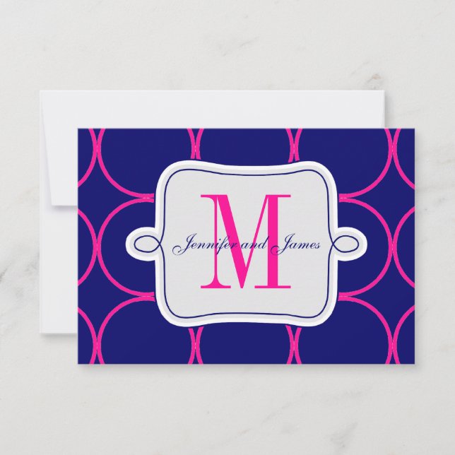Fuchsia Navy Blue Modern Wedding RSVP #2 (Front)