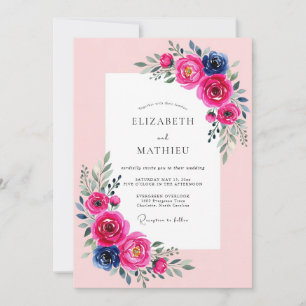 Fuchsia Navy Luminous Spring Wedding Invitation