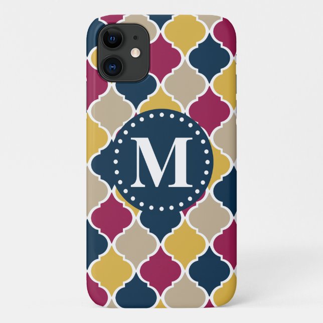 Fuchsia Navy Moroccan Lattice Monogram Case-Mate iPhone Case (Back)