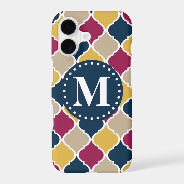 Fuchsia Navy Moroccan Lattice Monogram Iphone Case (Back)