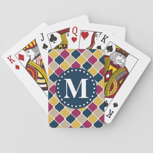 Fuchsia Navy Moroccan Lattice Monogram Poker Cards