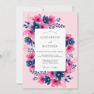 Fuchsia Navy Painterly Spring Wedding Invitation