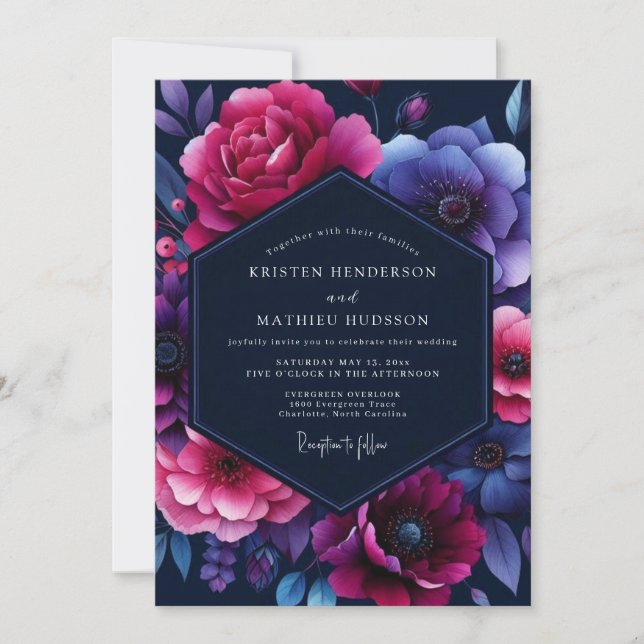Fuchsia Nocturnal Bloom Wedding Invitation (Front)
