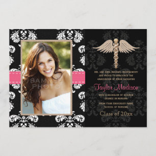 Fuchsia Nurse Graduation Announcements Invitations